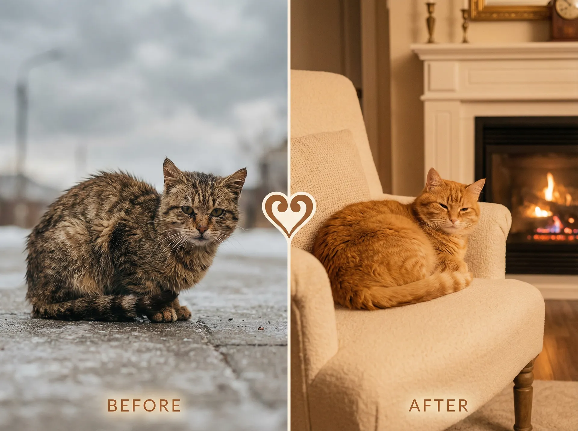 橘猫大壮领养前后对比 - 狠狠撸