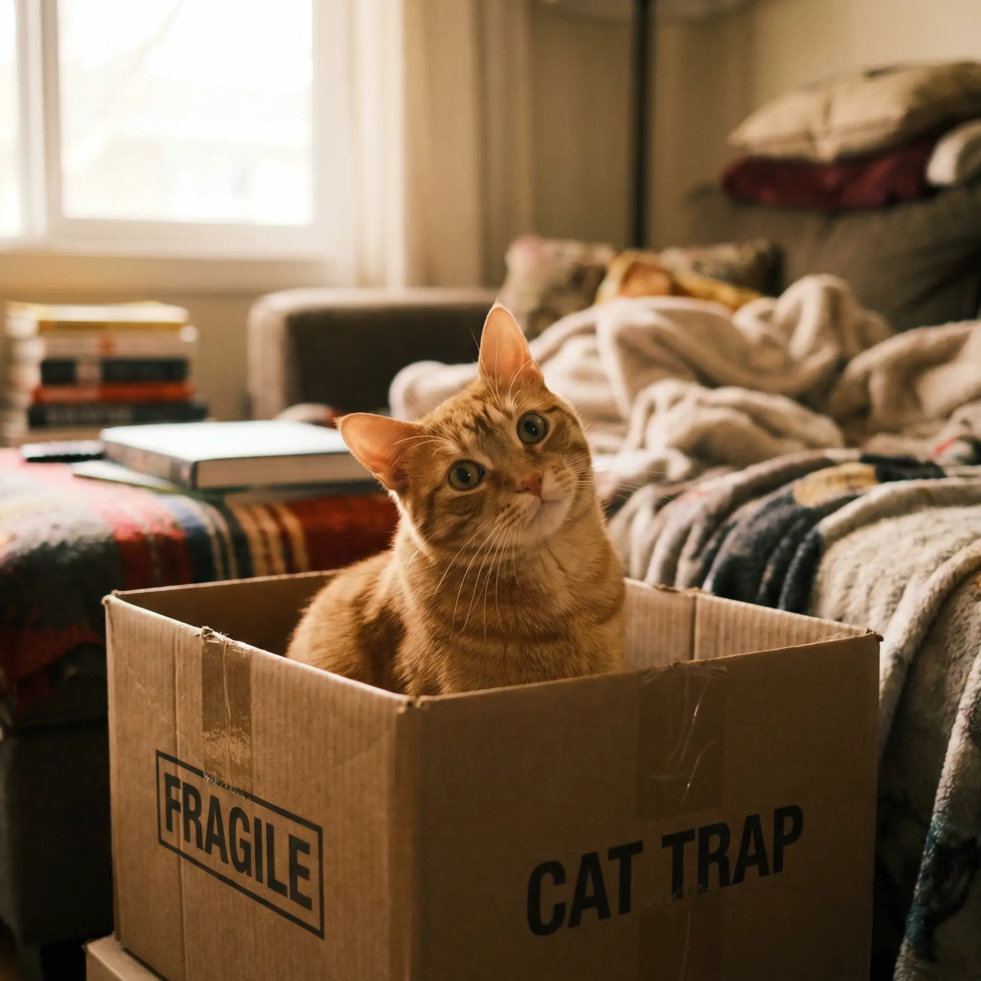 橘猫躲在纸箱里 - 狠狠撸