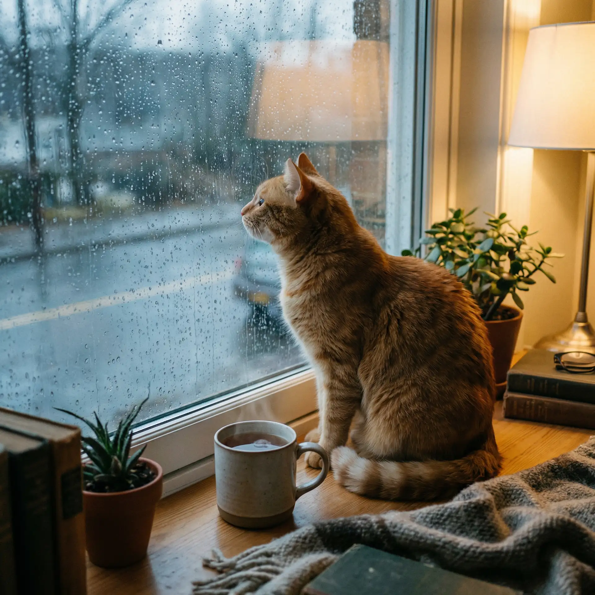猫咪望着窗外的雨 - 狠狠撸