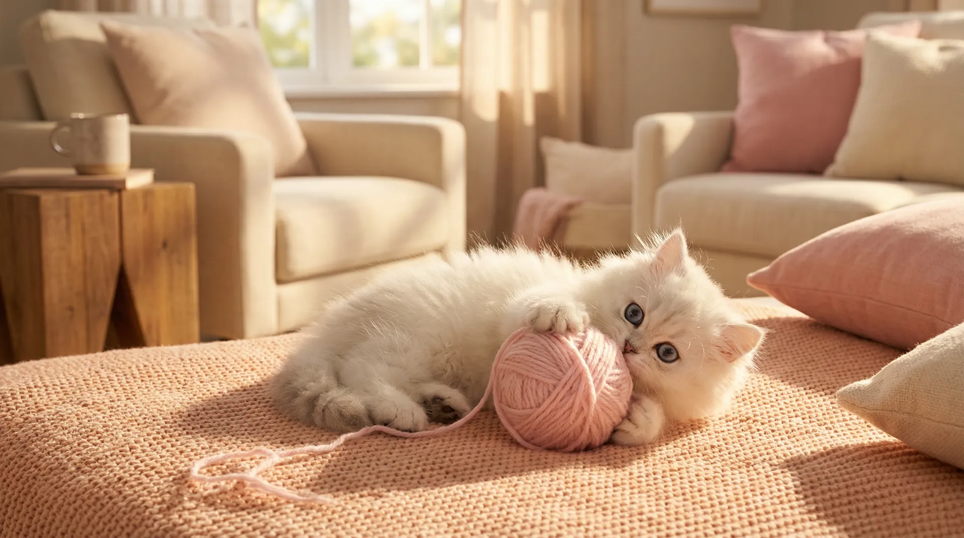 可爱白色小猫玩毛线球 - 狠狠撸